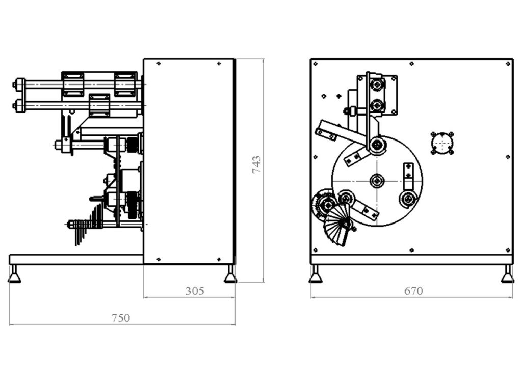 Apple coring and ring slicing machine, technical drawing