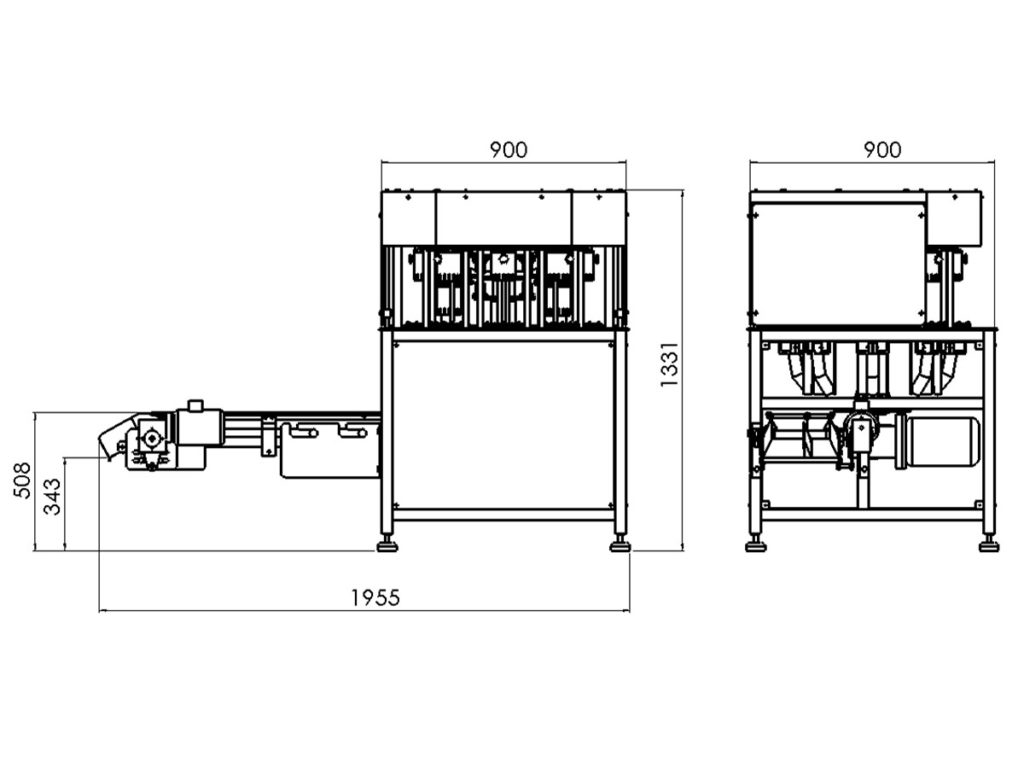 Technical drawing of the machine for apple coring and slicing